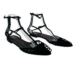 Giuseppe Zanotti Black Suede Sandals Flats Size 41